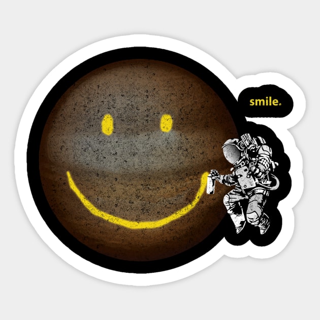 Big smiley face on the moon tagged by Spaceman Sticker by BOEC Gear